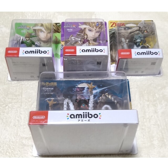 任天堂(ニンテンドウ)の【新品未開封】amiiboリンク、ゼルダ、ウルフリンク、ガーディアン 4体セット エンタメ/ホビーのフィギュア(ゲームキャラクター)の商品写真