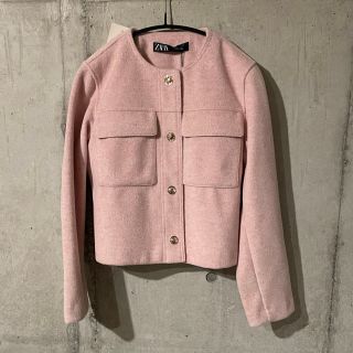 ZARA ゴールドボタンクロップドジャケット ピンク 新品