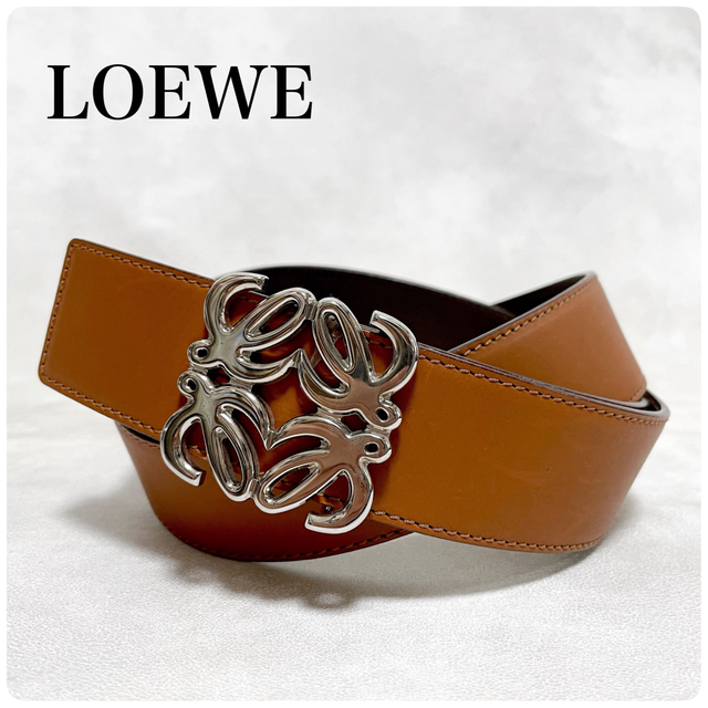 新品 LOEWE ロエベ アナグラム リバーシブル ベルト ネイビー 115