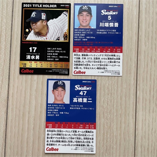 東京ヤクルトスワローズ(トウキョウヤクルトスワローズ)のヤクルト　SWALLOWS 高橋奎ニ　川端慎吾　清水昇 エンタメ/ホビーのタレントグッズ(スポーツ選手)の商品写真