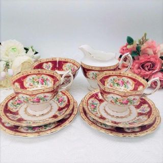 ロイヤルアルバート(ROYAL ALBERT)のロイヤルアルバート　レディハミルトン　トリオ２客＆クリーマー＆シュガーボウル(グラス/カップ)