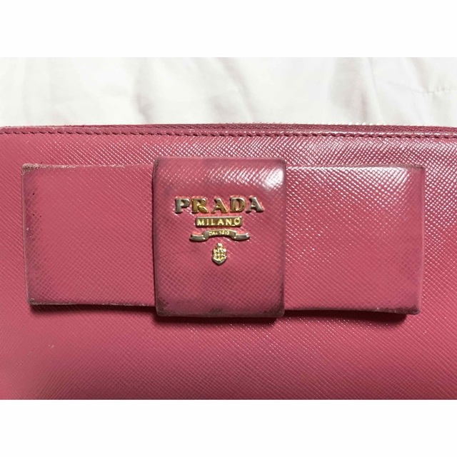 PRADA❤️サフィアーノラウンドファスナーリボン長財布ピンク❤️箱付き-