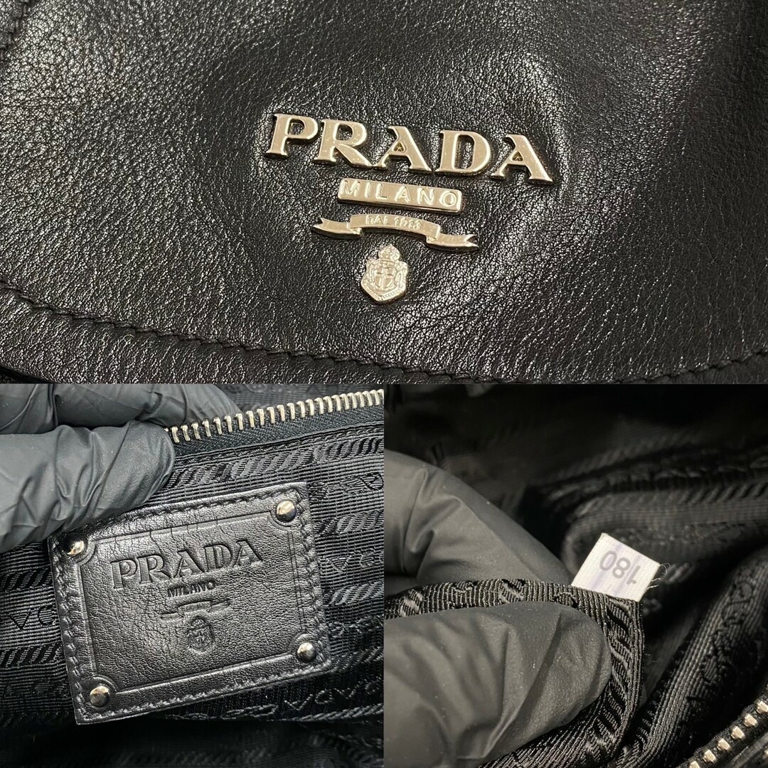 極 美品 PRADA プラダ ロゴ 金具 レザー 本革 2way ハンドバッグ トートバッグ ショルダーバッグ クロスボディバッグ ブラック 27924