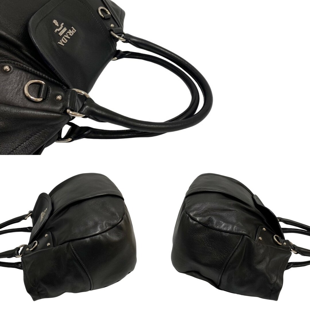 極 美品 PRADA プラダ ロゴ 金具 レザー 本革 2way ハンドバッグ トートバッグ ショルダーバッグ クロスボディバッグ ブラック 27924