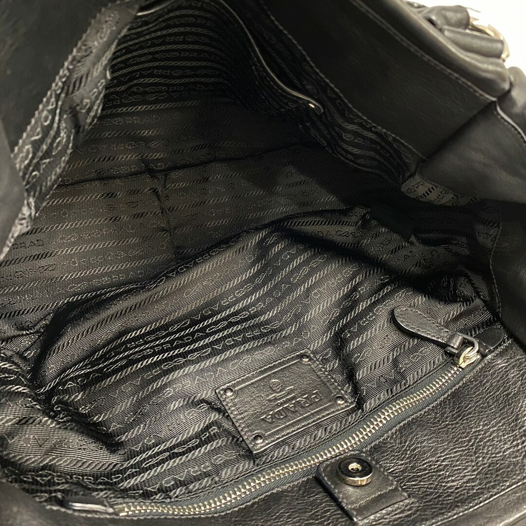 極 美品 PRADA プラダ ロゴ 金具 レザー 本革 2way ハンドバッグ トートバッグ ショルダーバッグ クロスボディバッグ ブラック 27924