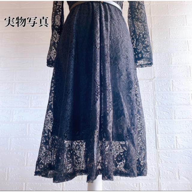3XL Aライン ボトルネック ワンピース レース ドレス お呼ばれ 結婚式 黒 レディースのフォーマル/ドレス(ミディアムドレス)の商品写真