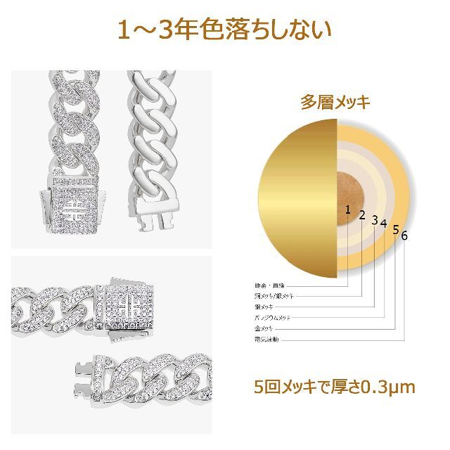 【色: ホワイトゴールド】KRKC&CO 幅12mm 喜平ブレスレット マイアミ 2