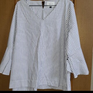 タグ無し未使用 ネイビーストライプシャツ 4L(シャツ/ブラウス(長袖/七分))