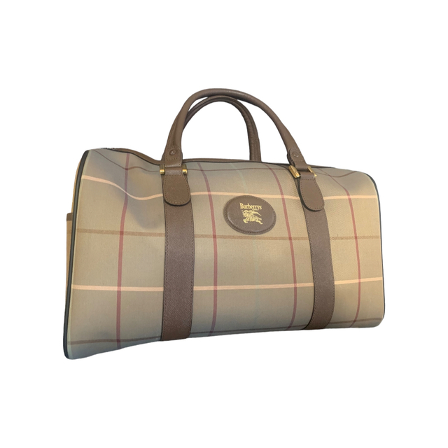 美品】Burberrysボストンバッグ キャンバス レザー カーキ-