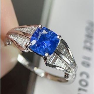 天然 非加熱ブルーサファイア ダイヤ リング1.12ct k18 ¥(リング(指輪))