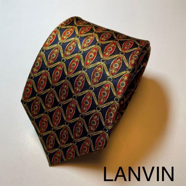 LANVIN(ランバン)のLANVIN ネクタイ 紺/絵柄 シルク100％ USED メンズのファッション小物(ネクタイ)の商品写真