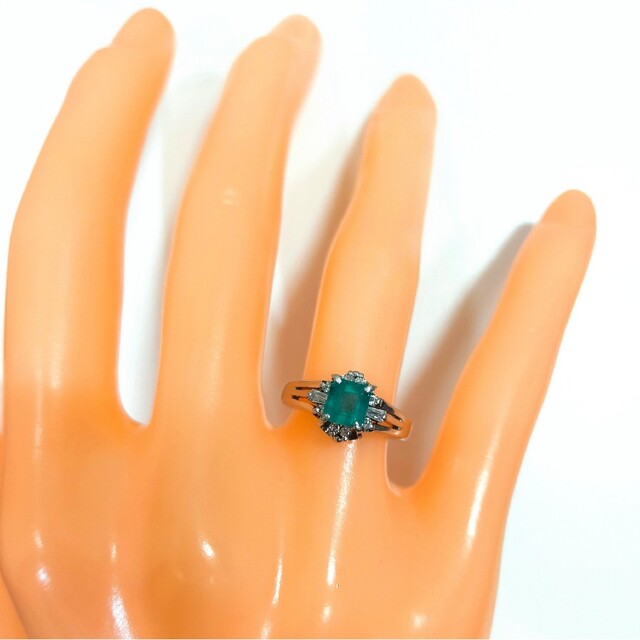 Pt900 アンティーク エメラルドリング 0.53ct 9.5号サイズ直し無料