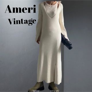 アメリヴィンテージ(Ameri VINTAGE)の【美品 完売品】AMERI レイヤードリブニットドレス オフホワイト Sサイズ(ロングワンピース/マキシワンピース)