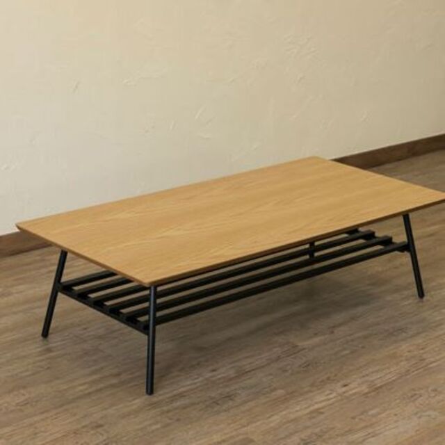 棚付き折れ脚テーブル　Luster　120　OAK　台数限定特価　高級感(N)