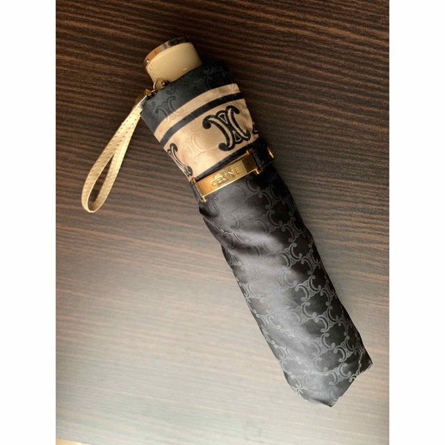 美品!希少 CELINE セリーヌ 折り畳み傘 黒 晴雨兼用 バイカラー