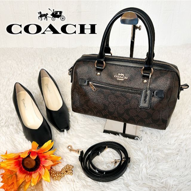 【美品】COACH コーチ 2way ミニボストン シグネチャー F83607素材PVC×レザー