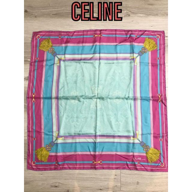 【美品】CELINE セリーヌ タッセル柄 大判 スカーフ ストール ショール