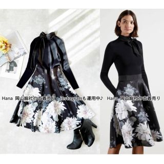 テッドベイカー(TED BAKER)の2316 JORDYNN　ボウタイ　フラワー　ブラックドレス　ニットワンピース　(ひざ丈ワンピース)