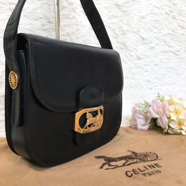 極美品✨ セリーヌ CELINE ショルダーバッグ 馬車金具 ブラウン レザー-