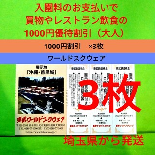 【3枚】東武ワールドスクウェア割引券3枚＋αおまけ(遊園地/テーマパーク)