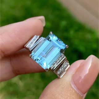 天然アクアマリン ダイヤ リング4.66ct k18 ¥の通販 by Rui｜ラクマ