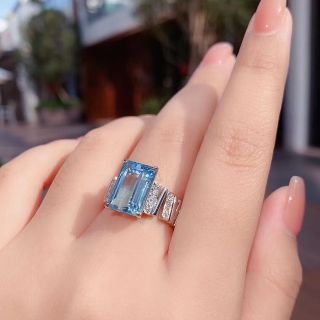 天然アクアマリン ダイヤ リング4.66ct k18 ¥の通販 by Rui｜ラクマ