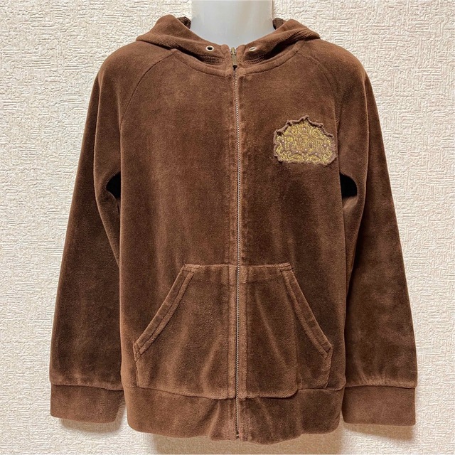 【120】フード中レース切替☆ベロア素材パーカー キッズ/ベビー/マタニティのキッズ服女の子用(90cm~)(その他)の商品写真