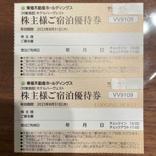 東急不動産　株主様ご宿泊優待券2枚　有効期限2023年8月31日まで(宿泊券)