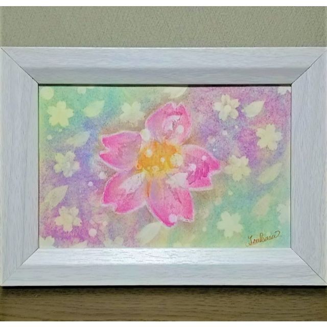 華やか枝垂れ桜　原画　ハンドメイド　桜の絵　春　キラキラ　ピンク