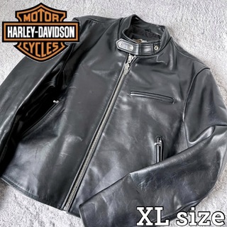 ハーレーダビッドソン(Harley Davidson)のHARLEY DAVIDSON ライダースジャケット 牛革 ブラック XLサイズ(レザージャケット)