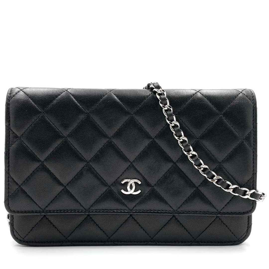 残りわずか】 CHANEL 美品【中古品】 レディース シルバー金具 黒 ブラック ラムスキン AP0250 シールあり 財布 ココ ココマーク  ミニショルダーバッグ マトラッセ チェーンウォレット シャネル CHANEL ウォレットチェーン