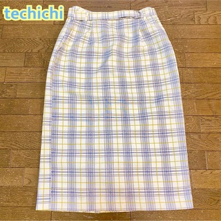 テチチ(Techichi)の【美品】te chichi 　ベルト付きロングタイトスカート スリット チェック(ロングスカート)