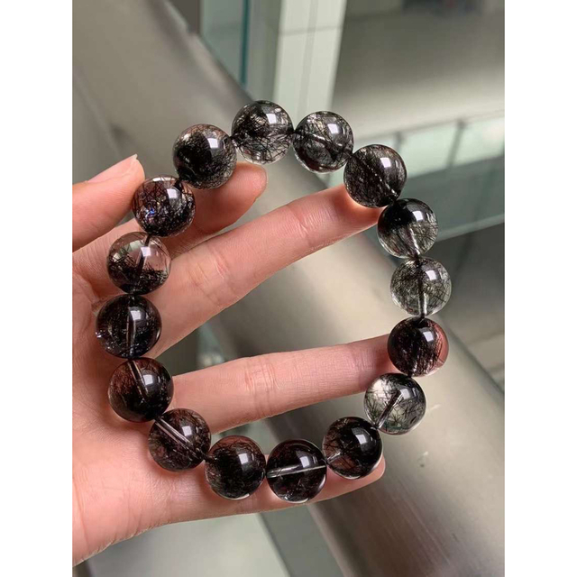 14.5mm 天然無処理 ブラックルチルクォーツ ブレスレット 納得できる