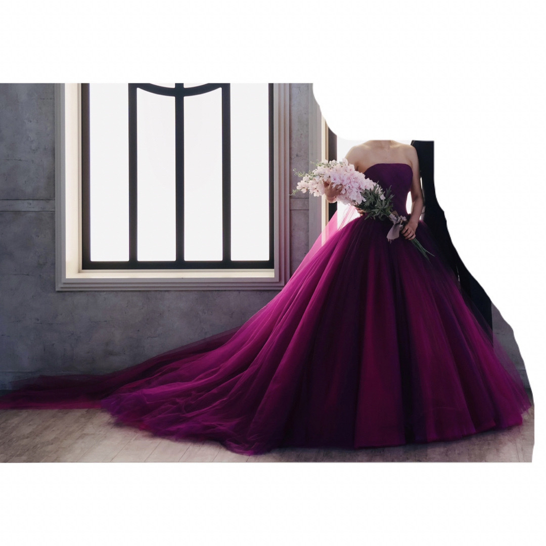 yns ウェディング　カラードレス　パープル　マゼンダ　ドレスカバー付き レディースのフォーマル/ドレス(ウェディングドレス)の商品写真