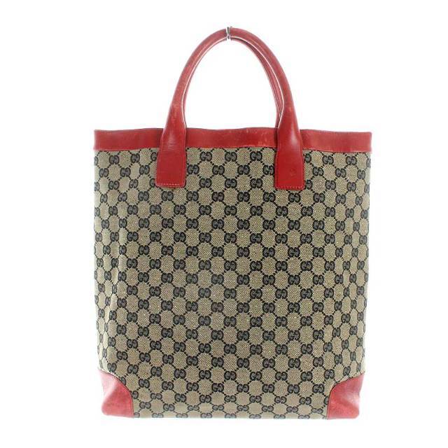 Gucci(グッチ)のグッチ GUCCI トートバッグ GGキャンバス レザー 赤 レッド ベージュ レディースのバッグ(トートバッグ)の商品写真