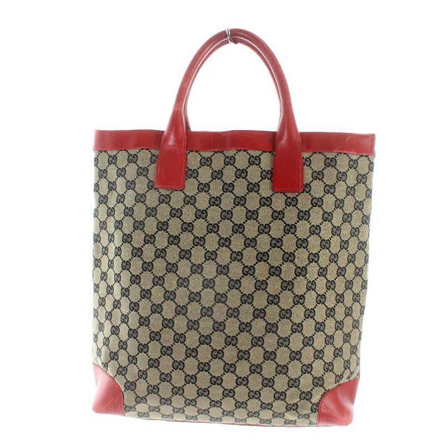 Gucci(グッチ)のグッチ GUCCI トートバッグ GGキャンバス レザー 赤 レッド ベージュ レディースのバッグ(トートバッグ)の商品写真