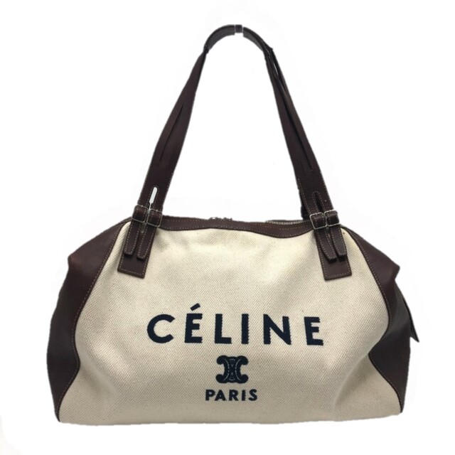 セリーヌ CELINE 165952 ロゴ ボストンバッグ キャンバス/レザー ベージュ/ブラウン