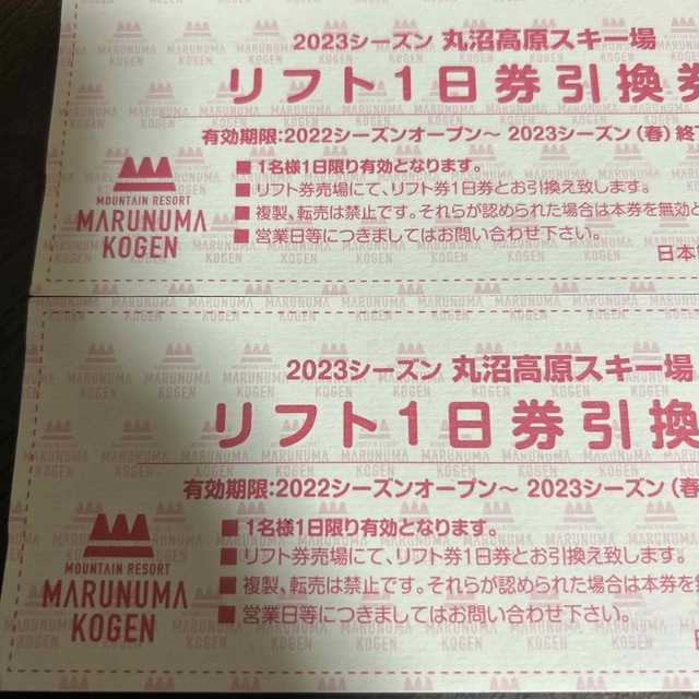 丸沼高原　リフト1日券引換券　2枚