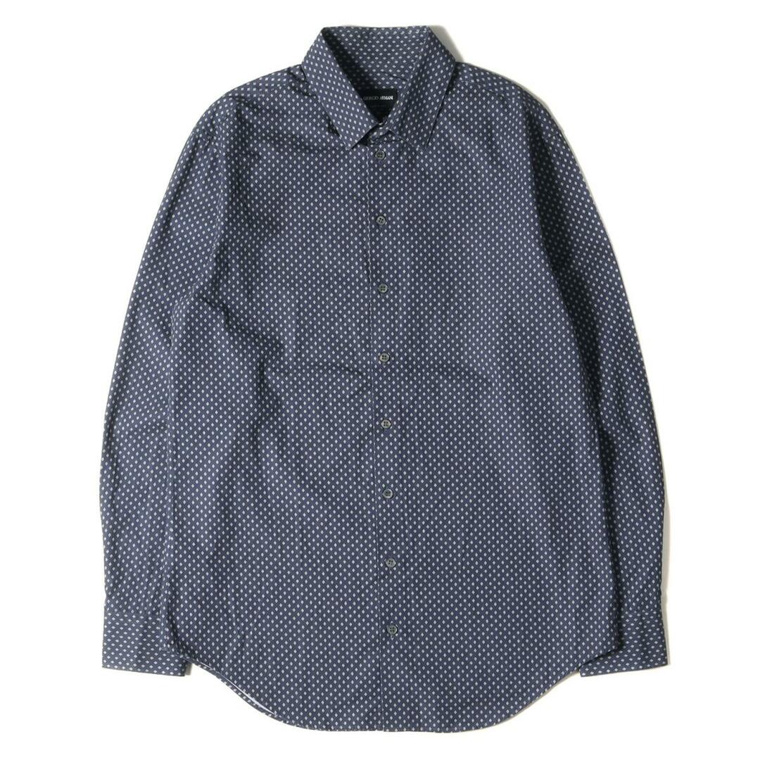 GIORGIO ARMANI ジョルジオアルマーニ シャツ 総柄 デザイン コットン ドレスシャツ 近年モデル ネイビー 紺 15 3/4(40) イタリア製 ブランド 【メンズ】