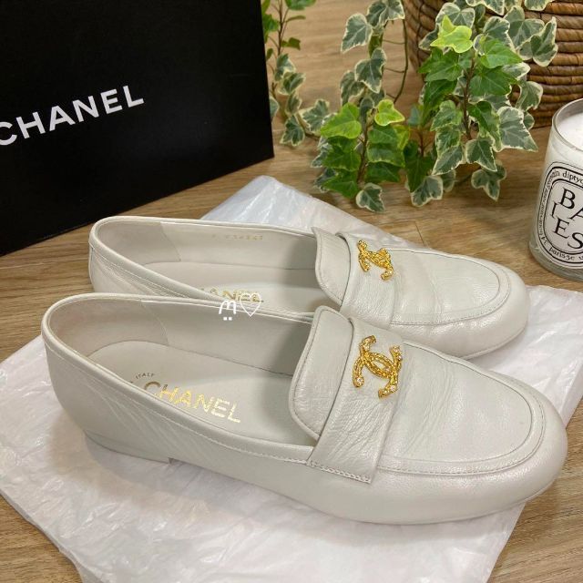 CHANEL シャネル ローファー 38 24cm ホワイト ココマーク 美品