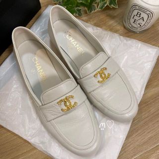 CHANEL シャネル ローファー 38 24cm ホワイト ココマーク 美品