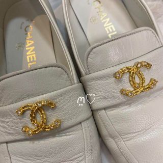 CHANEL シャネル ローファー 38 24cm ホワイト ココマーク 美品