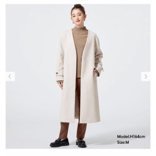 DESIGN WORKS ダブルフェイスノーカラーコート 新品 ベージュ www