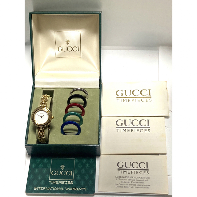 付属品有】 GUCCI グッチ チェンジベゼル 電池新品 レディース腕時計-