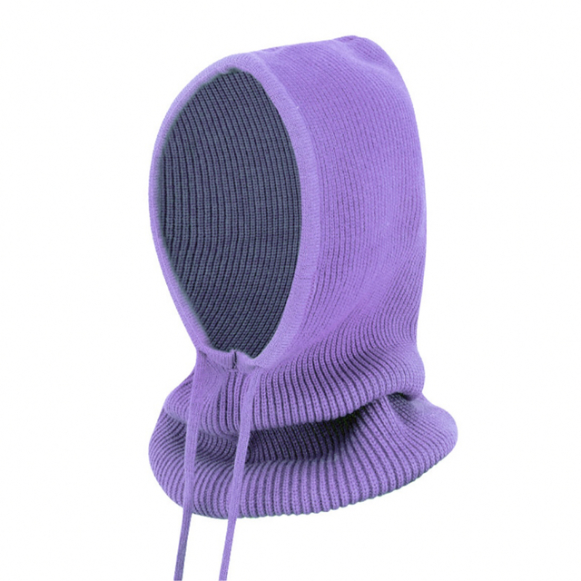 バラクラバ ネックウォーマー ニット帽 防寒 スヌード フード 韓国 パープル レディースの帽子(ニット帽/ビーニー)の商品写真