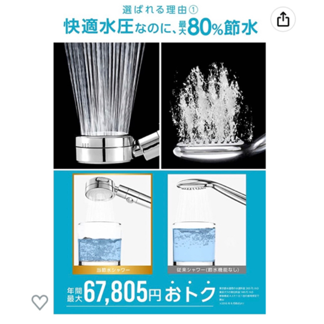 シャワーヘッド　日本製　節水最大80% 塩素除去　3段階水流調節 コスメ/美容のボディケア(バスグッズ)の商品写真