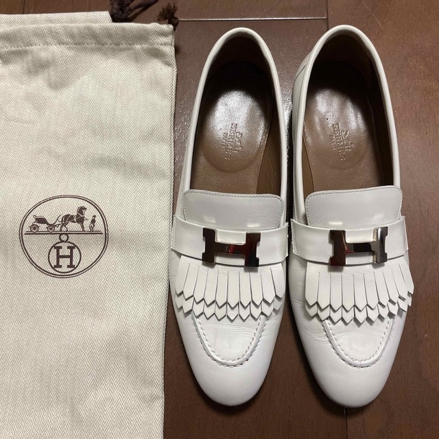 Hermes エルメス ローファー ホワイト38.5　24.5cm モカシン