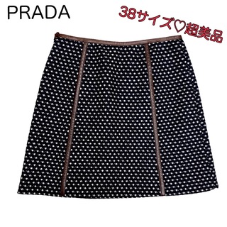 プラダ(PRADA)のPRADA プラダ バージンウール×レザー ツイードスカート38 美品(ミニスカート)