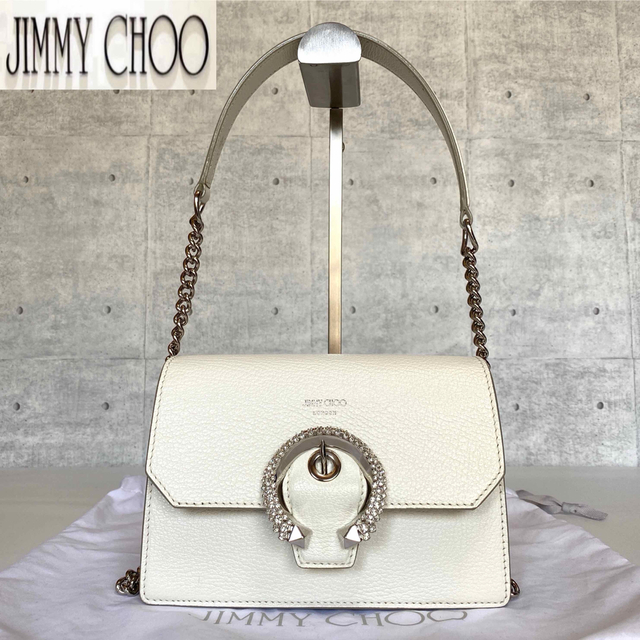 JIMMY CHOO】MADELINE クリスタルバックル ラテ ハンドバッグ 