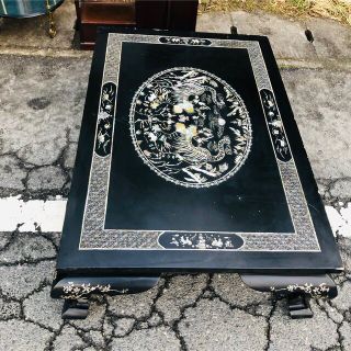 石見銀山 中国古玩 唐物 花梨 木製 青貝螺鈿細工宝尽図 平卓 古作